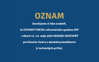 Externý portál IS CPP  - v dňoch 11.-12. mája 2026 NEDOSTUPNÝ